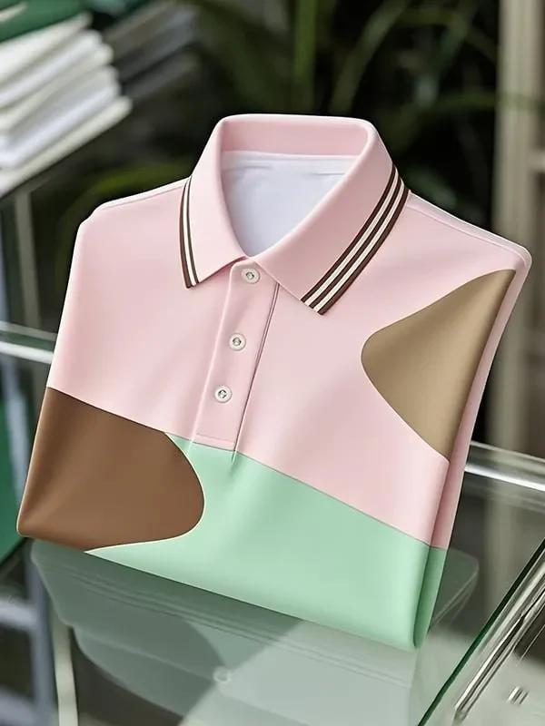 Vintlys Pastel Colorblock Premium Polo Shirt for Men – Luxury Designer Casual Tee