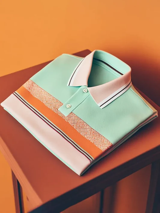 Vintlys Mint Green & Orange Stripe Premium Polo Shirt for Men – Luxury Designer Casual Tee