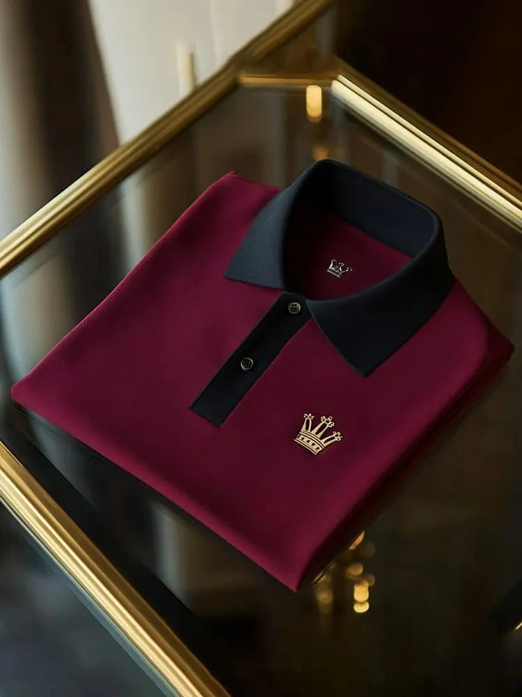 Vintlys Maroon & Black Premium Polo Shirt with Crown Emblem – Luxury Designer Casual Tee for Men