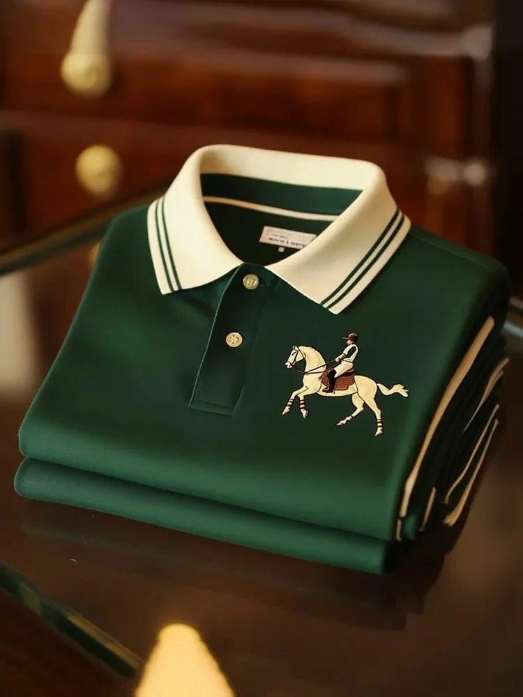 Vintlys Dark Green Premium Polo Shirt with Horse Emblem – Luxury Designer Casual Tee for Men