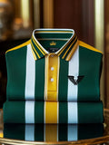 Vintlys Green White & Yellow Stripe Premium Polo Shirt for Men – Luxury Designer Casual Tee