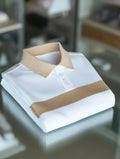 Vintlys White & Beige Minimal Premium Polo Shirt for Men – Luxury Designer Casual Tee