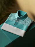 Vintlys Teal & White Chevron Premium Polo Shirt for Men – Luxury Designer Casual Tee