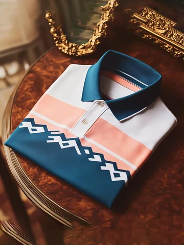 Vintlys White & Teal Peach Stripe Premium Polo Shirt for Men – Luxury Designer Casual Tee