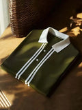 Vintlys Olive Green & White Stripe Premium Polo Shirt for Men – Luxury Minimal Designer Casual Tee